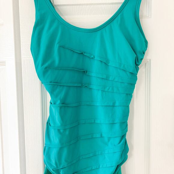 Calvin Klein Scoop Neck Textured One Piece Swimsuit Aqua Blue Size 6 EUC - Picture 3 of 7